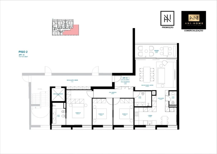Apartamento T3 para Venda em Matosinhos e Leça da Palmeira Planta 1