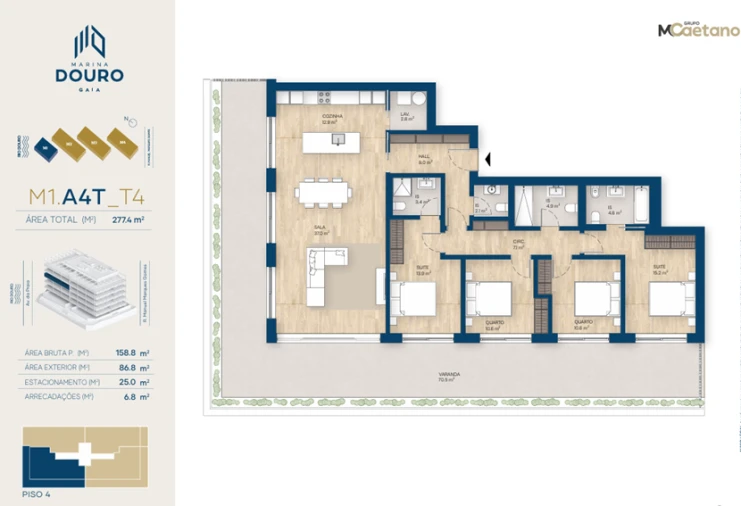 Apartamento T4 para Venda em Santa Marinha e São Pedro da Afurada Planta 1