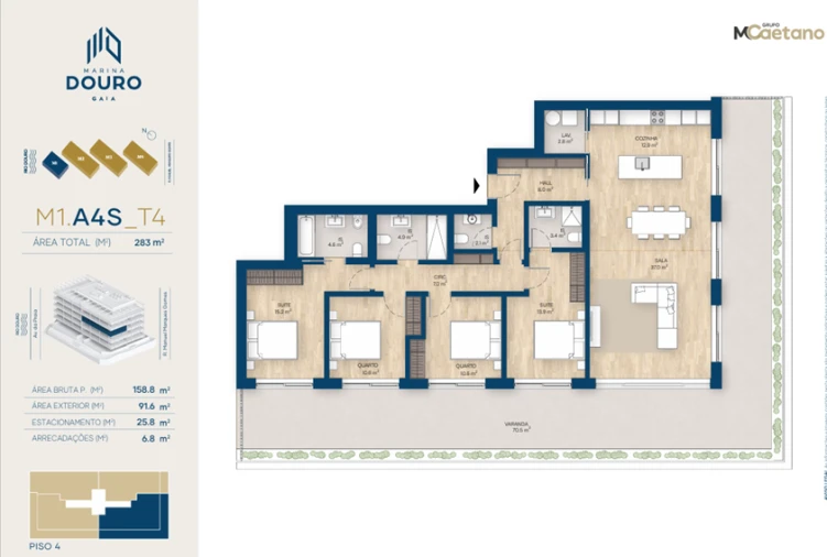Apartamento T4 para Venda em Santa Marinha e São Pedro da Afurada Planta 1