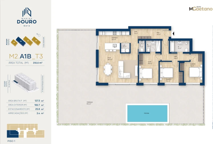 Apartamento T3 para Venda em Santa Marinha e São Pedro da Afurada Planta 1