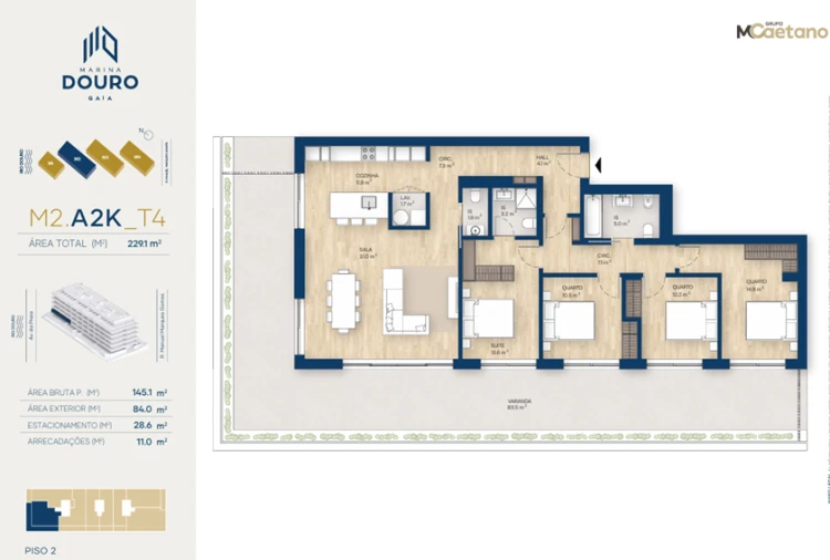 Apartamento T4 para Venda em Santa Marinha e São Pedro da Afurada Planta 1