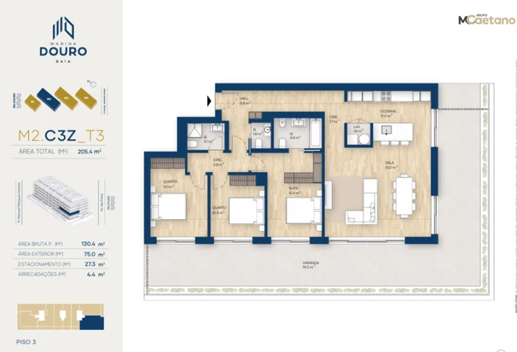 Apartamento T3 para Venda em Santa Marinha e São Pedro da Afurada Planta 1
