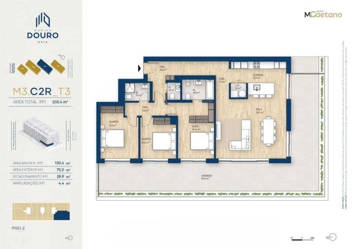 Apartamento T3 para Venda em Santa Marinha e São Pedro da Afurada Planta 1