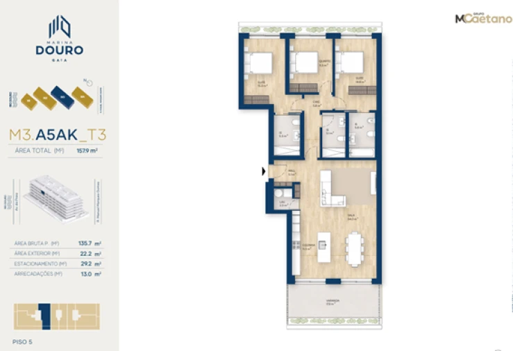 Apartamento T3 para Venda em Santa Marinha e São Pedro da Afurada Planta 1
