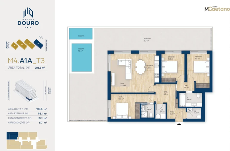 Apartamento T3 para Venda em Santa Marinha e São Pedro da Afurada Planta 1