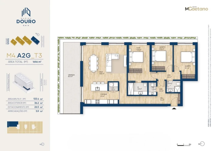 Apartamento T3 para Venda em Santa Marinha e São Pedro da Afurada Planta 1