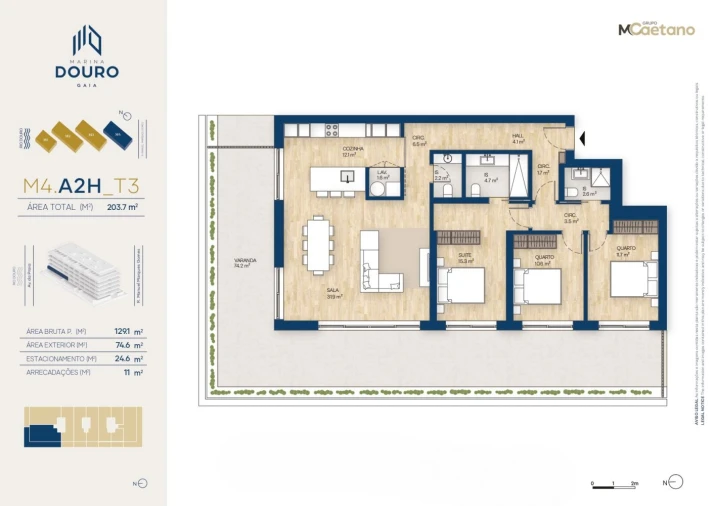 Apartamento T3 para Venda em Santa Marinha e São Pedro da Afurada Planta 1