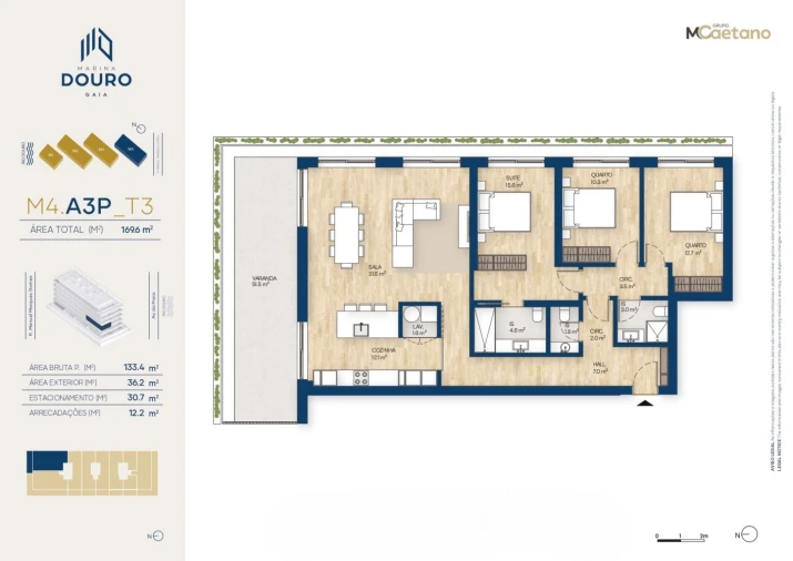 Apartamento T3 para Venda em Santa Marinha e São Pedro da Afurada Planta 1