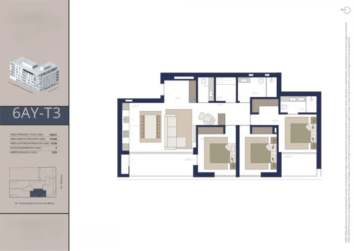 Apartamento T3 para Venda em Matosinhos e Leça da Palmeira Planta 1