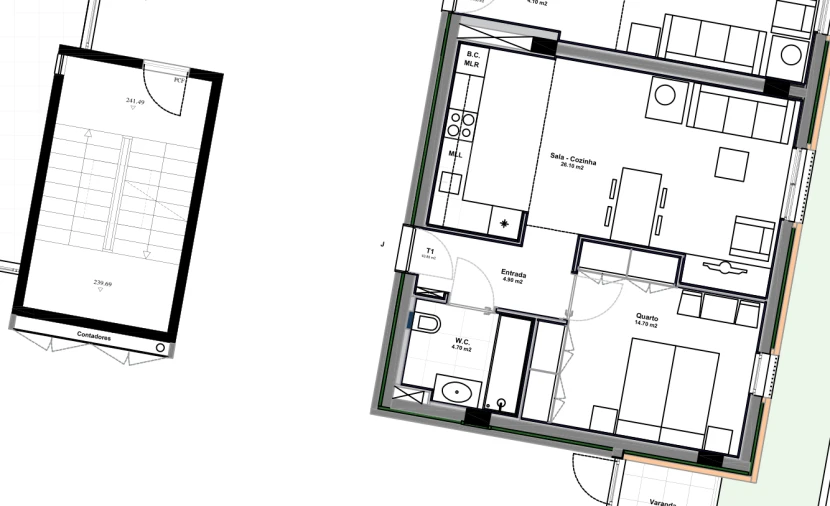 Apartamento T1 para Venda em Azurem Planta 14