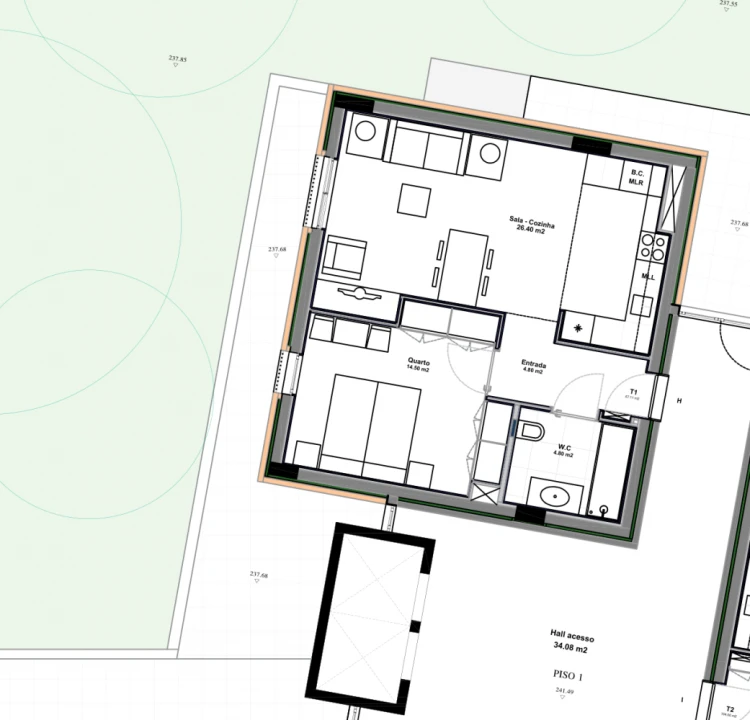 Apartamento T1 para Venda em Azurem Planta 14