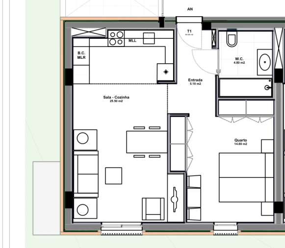 Apartamento T1 para Venda em Azurem Planta 14