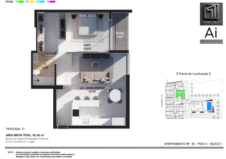 Apartamento T1 para Venda em Ribeira Brava Planta 1