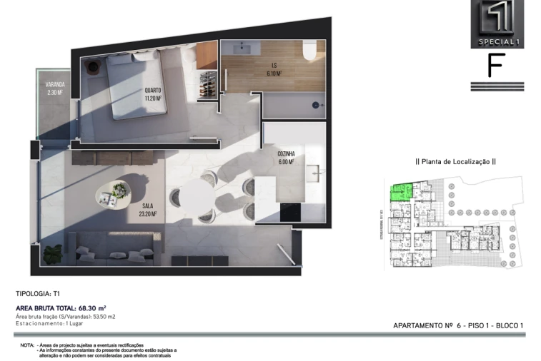Apartamento T1 para Venda em Ribeira Brava Planta 1