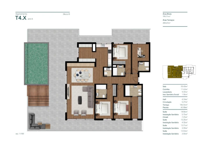 Apartamento T4 para Venda em Funchal (Santa Luzia) Planta 1