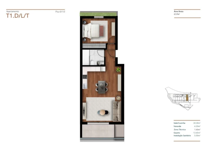 Apartamento T1 para Venda em Funchal (Santa Luzia) Planta 1