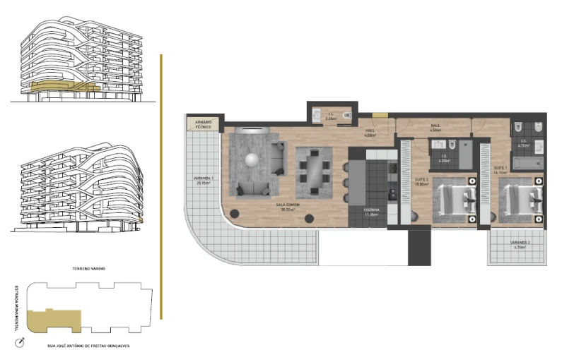 Apartamento T2 para Arrendamento em São Martinho Planta 1