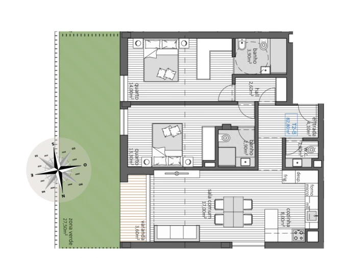 Apartamento T2 para Venda em São Mamede de Infesta e Senhora da Hora Planta 1