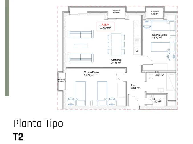 Apartamento T2 para Venda em Paranhos Planta 3