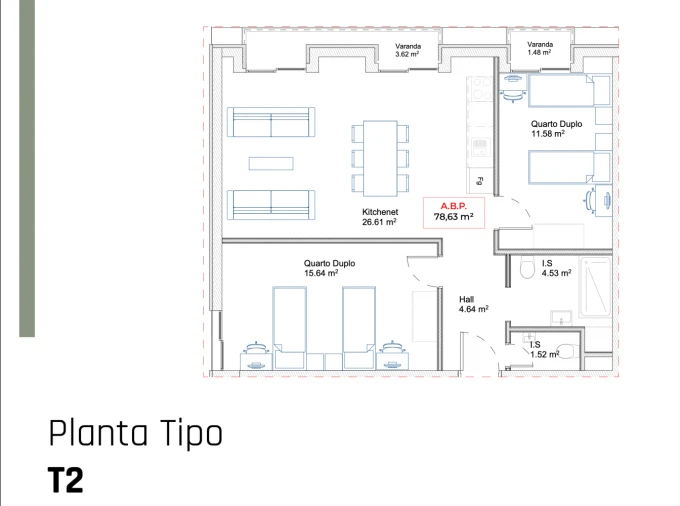 Apartamento T2 para Venda em Paranhos Planta 4