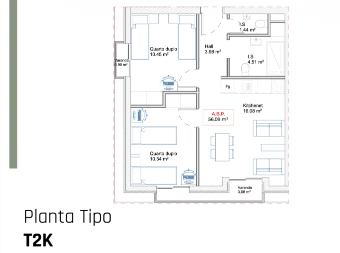 Apartamento T2 para Venda em Paranhos Planta 2