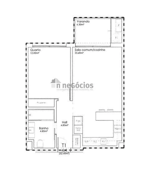 Apartamento T1 para Venda em São João da Madeira