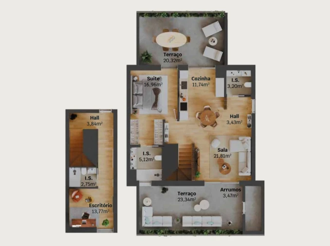 Apartamento T2 para Venda em Glória e Vera Cruz Planta 1