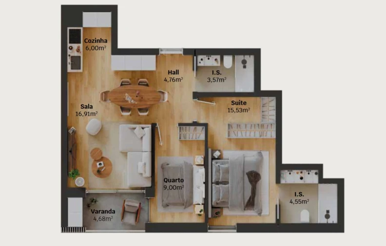 Apartamento T2 para Venda em Glória e Vera Cruz Planta 1