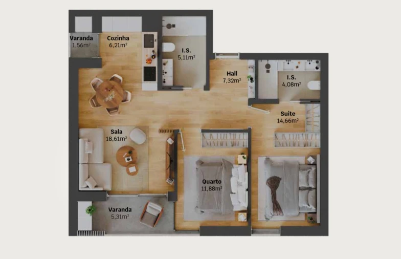 Apartamento T2 para Venda em Glória e Vera Cruz Planta 1