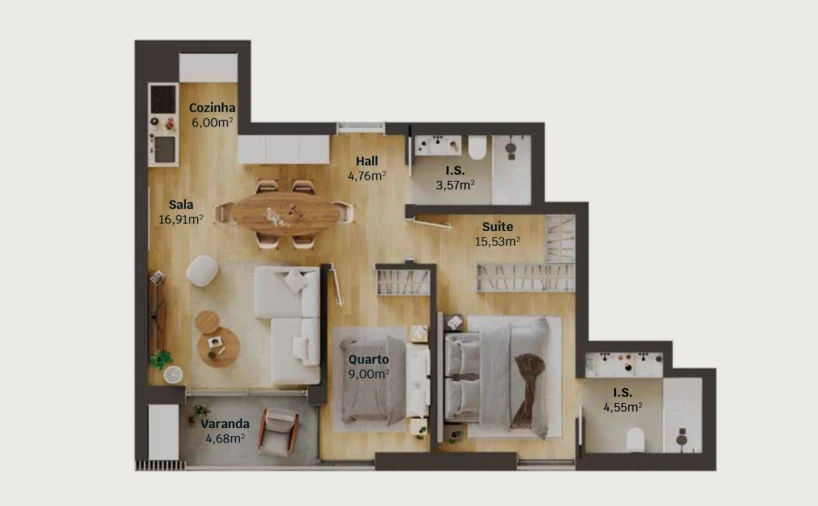 Apartamento T2 para Venda em Glória e Vera Cruz Planta 1
