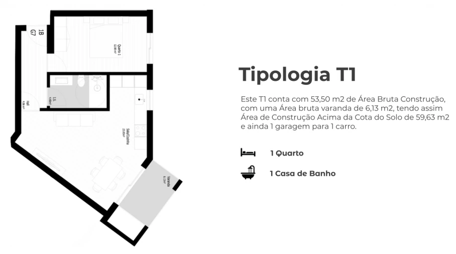 Apartamento T2 para Venda em Pedrouços Planta 1