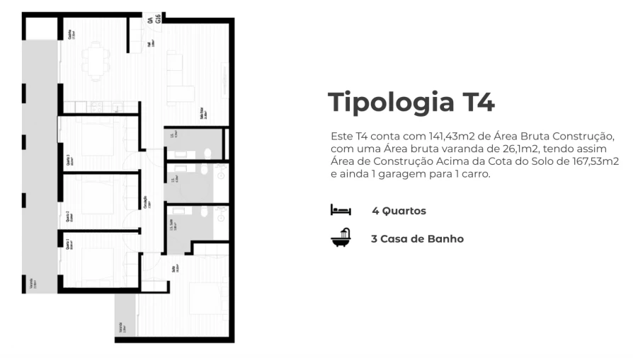 Apartamento T3 para Venda em Pedrouços Planta 4