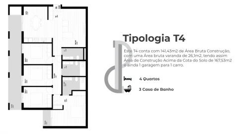 Apartamento T4 para Venda em Pedrouços