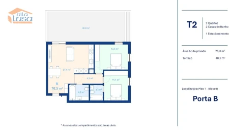 Apartamento T2 para Venda em Mafamude e Vilar do Paraíso