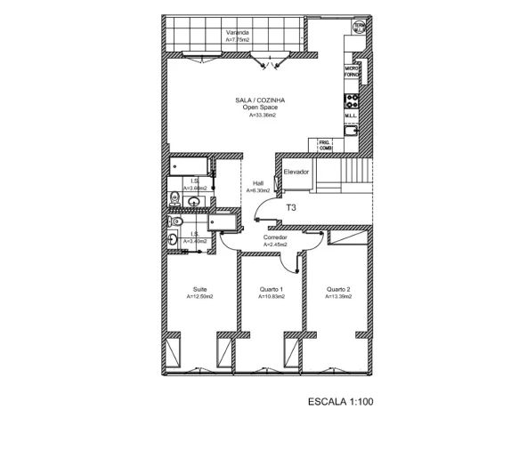 Apartamento T3 para Venda em Benfica Planta 1