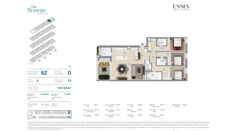 Apartamento T3 para Venda em Canidelo Planta 1