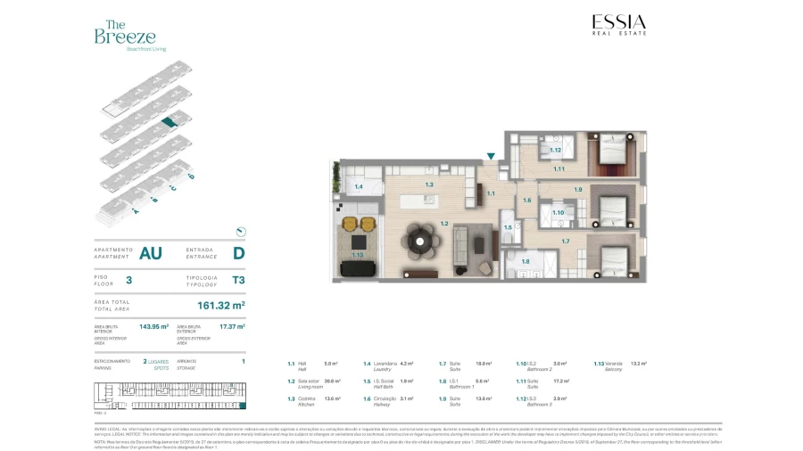 Apartamento T3 para Venda em Canidelo Planta 1