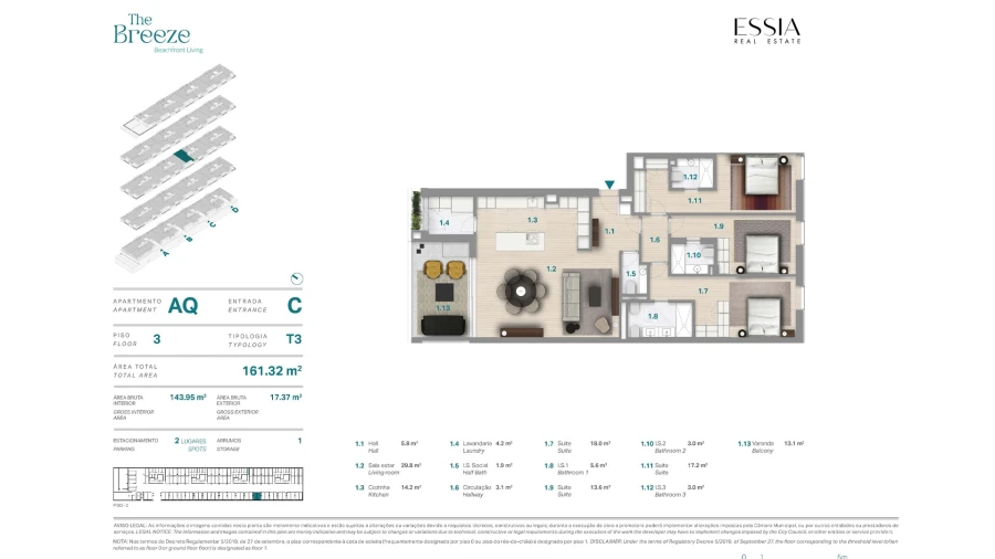 Apartamento T3 para Venda em Canidelo Planta 1