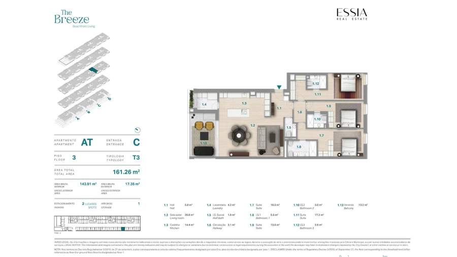 Apartamento T3 para Venda em Canidelo Planta 1