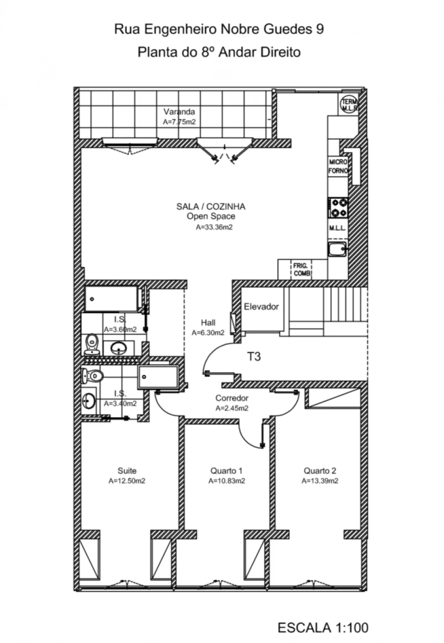 Apartamento T3 para Venda em Benfica Planta 1