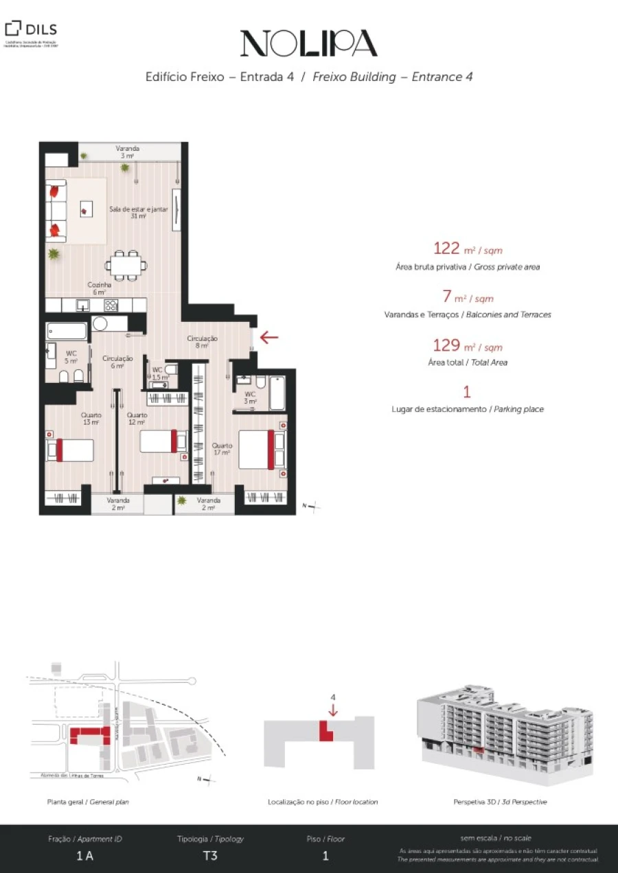 Apartamento T3 para Venda em Lumiar Planta 1