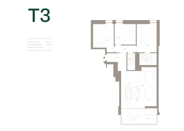Apartamento T3 para Venda em Santa Marinha e São Pedro da Afurada Planta 1