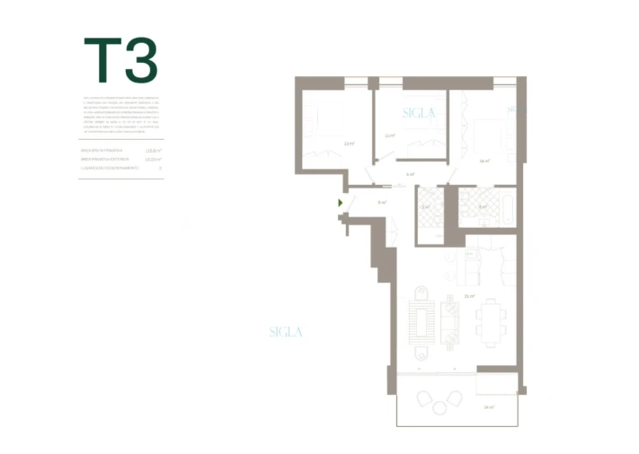 Apartamento T3 para Venda em Santa Marinha e São Pedro da Afurada Planta 1