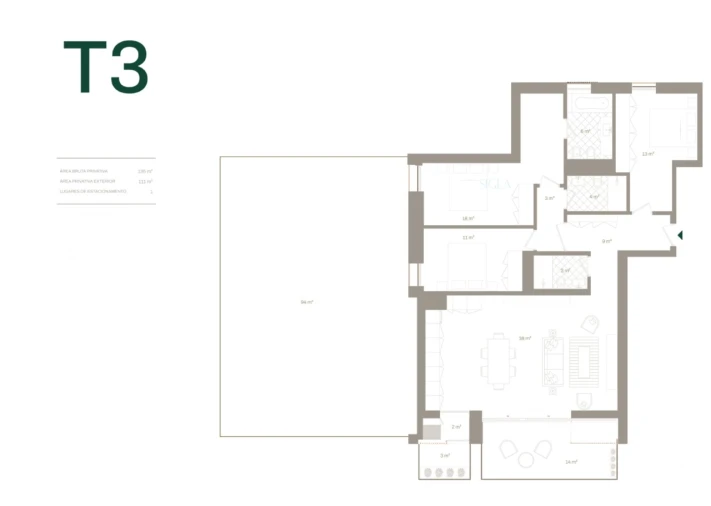 Apartamento T3 para Venda em Santa Marinha e São Pedro da Afurada Planta 1