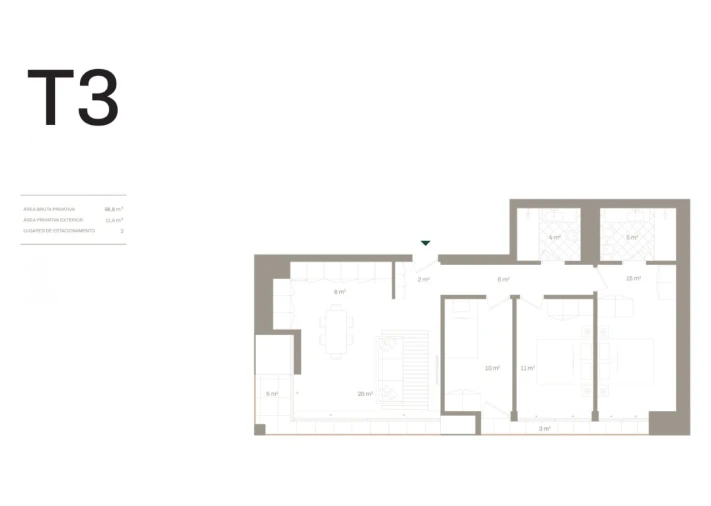 Apartamento T3 para Venda em Santa Marinha e São Pedro da Afurada Planta 1