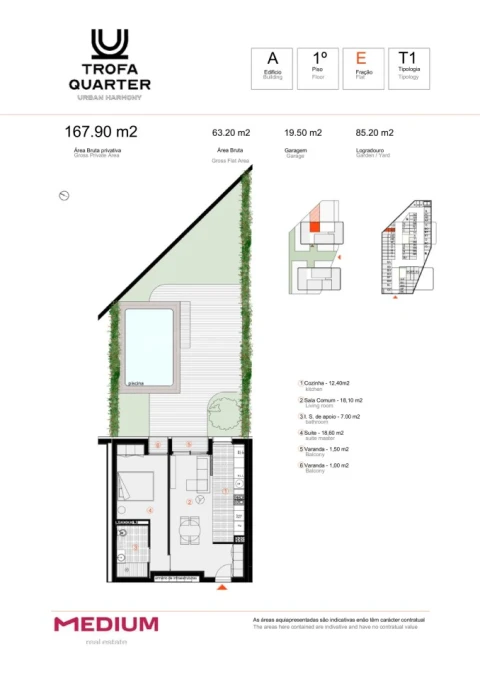 Apartamento T1 para Venda em Bougado (São Martinho e Santiago)