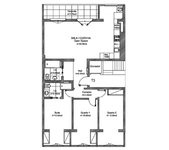 Apartamento T3 para Venda em Benfica Planta 1