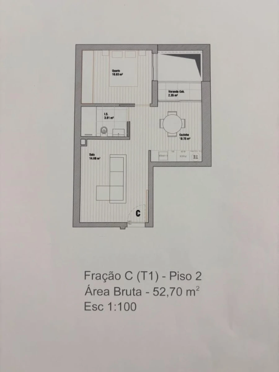 Apartamento T1 para Venda em Glória e Vera Cruz Planta 1