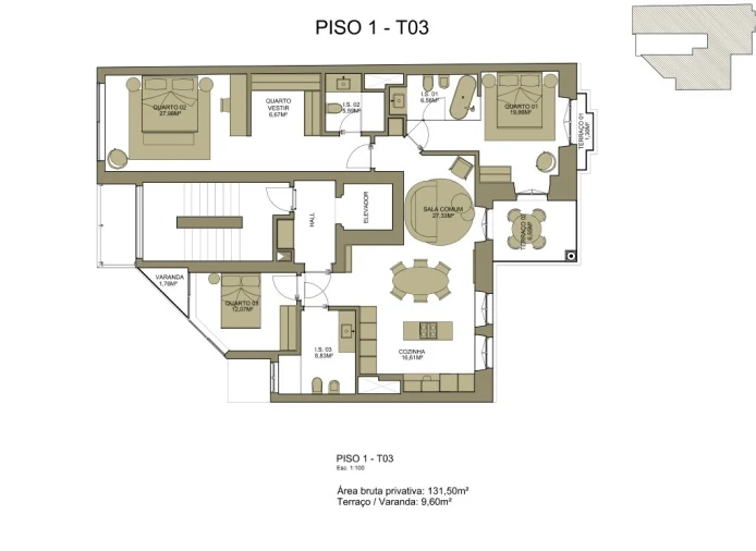 Apartamento T3 para Venda em Santo António Planta 1