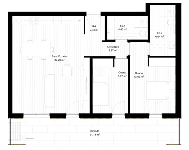 Apartamento T2 para Venda em Portimão Planta 1